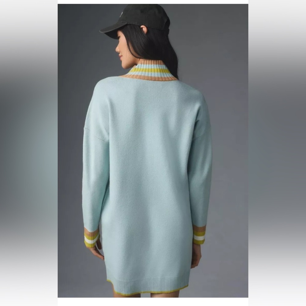 Anthropologie Maeve Varsity Half Zip Tunic Mini Sweater Dress Aqua Teal - Picture 5 of 7
